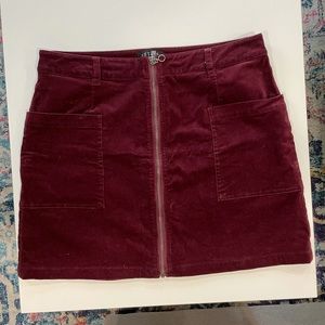 Maroon corduroy zip up skirt